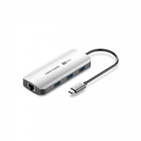 Докстанция Vention TQHHB <USB-C to HDMI/USB 3.0 x3/RJ45/PD Docking Station 0.15M Gray Aluminum>
