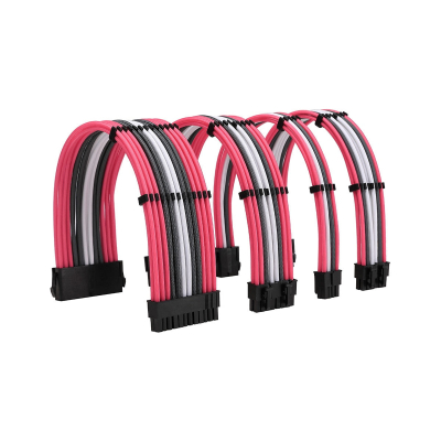 Комплект кабелей удлинителей БП + фиксатор кабеля (розовый/белый)