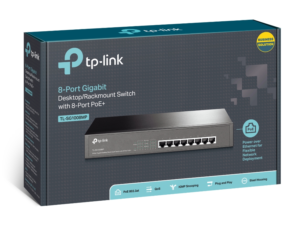 Коммутатор PoE+ GbE  8-портовый Tp-Link TL-SG1008MP