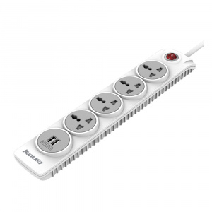 Сетевой фильтр Huntkey USB SZN507 5M <белый, 4 универсальные розетки + 2 USB, USB:5V/1A, 0.75> v.2