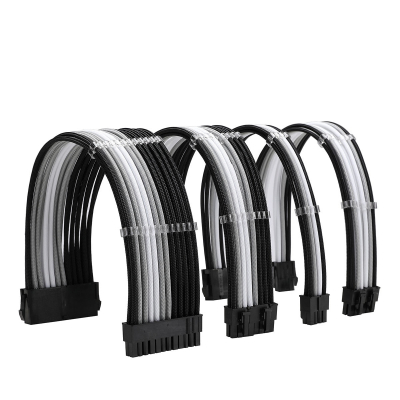 Комплект кабелей удлинителей БП + фиксатор кабеля (белый/черный)