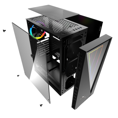 Корпус Wintek Space JX188-5 TG, ITX/ATX, USB2*3.0/2*2.0, HD-Audio+Mic, 0,5mm, 1*ARGB fan controller