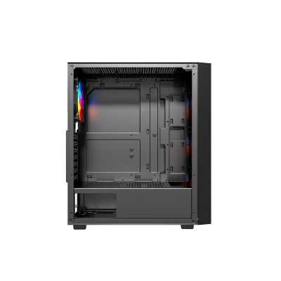 Корпус Wintek Moon PS195-5-B TG, ATX/Micro ATX, USB 1*3.0/2*2.0, 0,45mm, 4*12cm RGB fan, Black