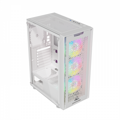 Корпус Wintek Andromeda PRO E306M-W TG, ATX/Micro ATX, USB 2*3.0/1*2.0, 0,5mm, 3*12cm RGB fan, White