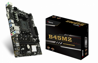 Материнская плата AM4 Biostar B45M2 B350 <mATX, 2xDDR4, VGA, HDMI, M.2 PCIe, USB2.0 F4/R2, USB3.0>