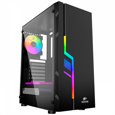 Корпус Wintek Light JX188-7-B TG, ATX/Micro ATX,USB 1*3.0/2*2.0, HD-Audio+Mic, 0,5 mm, 1*12cm fRGB 