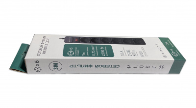 Сетевой фильтр S SMART SM-06B-3M <XH-ED06K-3M, черный, 10А, выключатель, 6роз, 3м, евро>