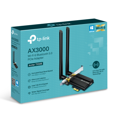 Сетевой адаптер беспроводной PCIe AX3000 Tp-Link Archer TX50E Bluetooth 5.0 Wi-Fi 6