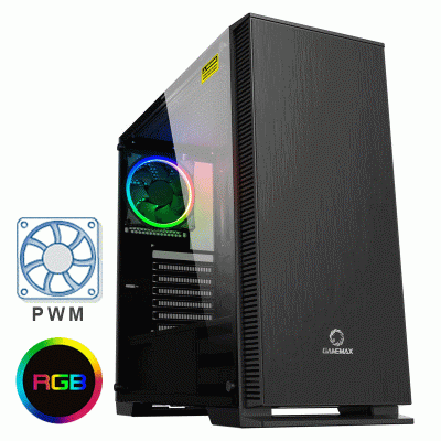 Корпус ПК без БП GameMax Aurora <ATX, 1х120mm,Tower, 3x3.5, 3x2.5, 4xUSB, Audio 435x206x450mm>