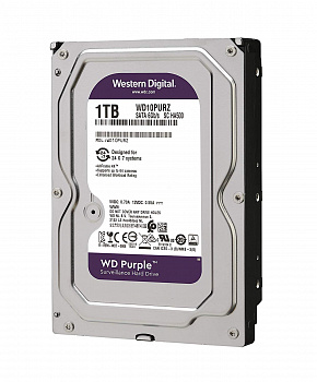 Жесткий диск HDD 1Tb Western Digital Purple, SATA-III, 3,5 IntelliPower 64MB (WD10PURZ)