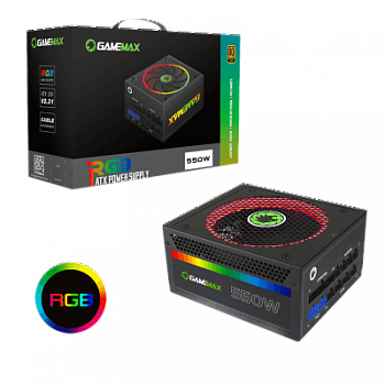 Блок питания ПК  550W GameMax RGB-550 <450W, 12cm fan, with APFC, 1x24PIN,1x12V8pin(4+4),6xSATA, МК>