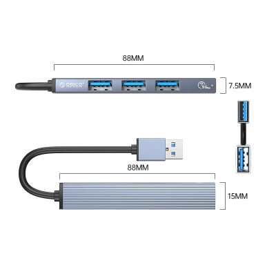 USB Хаб ORICO AH-A13-GY-BP <USB A to USB3.0*1, USB2.0*3, 88*15*7.5mm>