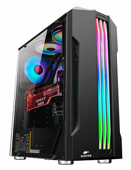Корпус Wintek Flame D525-B TG, ATX/Micro ATX, USB 1*3.0/1*2.0, HD+Mic,0,5mm, 1*12cm RGB+пульт, Black