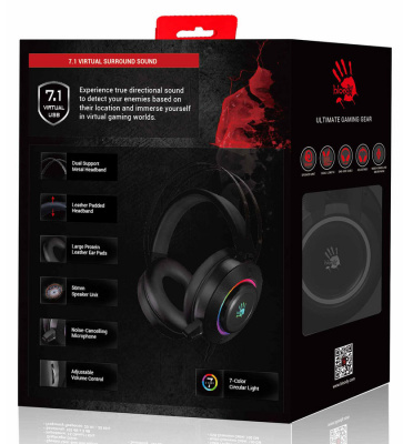 Наушники+микрофон игровые Bloody G521 <USB, 20Hz-20kHz, 32Om, 105dB, 1.8m>