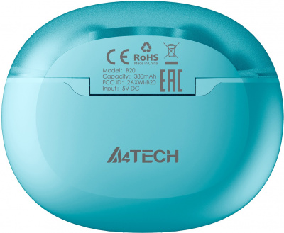 Наушники TWS A4tech 2Drumtek B25-IcyBlue <BT v5.2, 20kHz, 102dB, Наушник: 40mAh , Кейс: 380mAh>