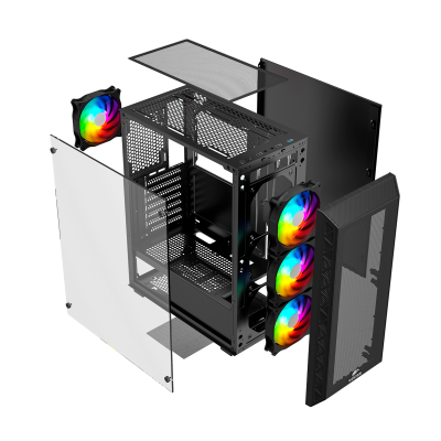 Корпус Wintek Mars PS195-6-M-B TG, ATX/Micro ATX, USB 1*3.0/2*2.0, 0,45mm, 4*12cm ARGB fan, Black