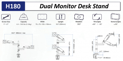 Крепление для монитора North Bayou H180 <Dual 17''-27''>