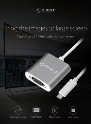 Переходник видео ORICO RCV-SG-PRO <Type-C - VGA, FHD@60Hz, 15см, GRAY>
