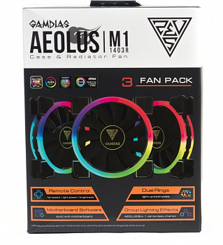 Вентилятор для корпуса GAMDIAS AEOLUS M1-1403R RGB <140mm*3шт, контроллер, пульт>
