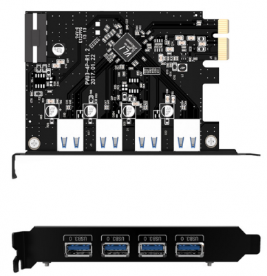 Карта расширения USB PCI-E ORICO PVU3-4P-V1 <USB3.0 Тип-A * 4, PCI-E, BLACK> Карта расширения USB PCI-E ORICO PVU3-4P-V1 <USB3.0 Тип-A * 4, PCI-E, BLACK>