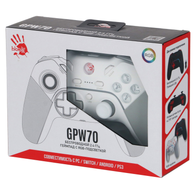 Игровой контроллер Bloody GPW70 Sports White <2,4Ghz + USB, 600mAh, до 13Ч, PC, PS3, Andr, Switch>