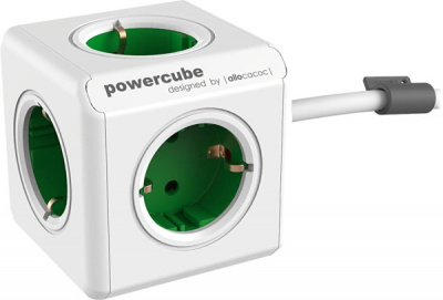 Разветвитель Allocacoc PowerCube Extended с кабелем 1.5М GREEN 1.5mm2 <EU розетка, 3680W, 16A/250V>