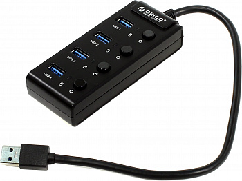 USB Хаб ORICO W9PH4-U3-V1-BK-BP <USB3.0x4, Cable 30cm, ON/OFF кнопка, 110*46*24mm, BLACK>