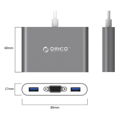 Адаптер ORICO RCV3A-SV-PRO <VGA,Type-C,Type-A*3, Cable 15cm, 88.5*60*17mm>