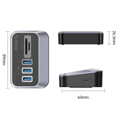 USB Хаб ORICO M3U3-3TS-05-BK-BP <Type-C-T-C（0.5m）+USB-A adapter, USB-A×3 3.2 Gen1，TF×1，SD×1>