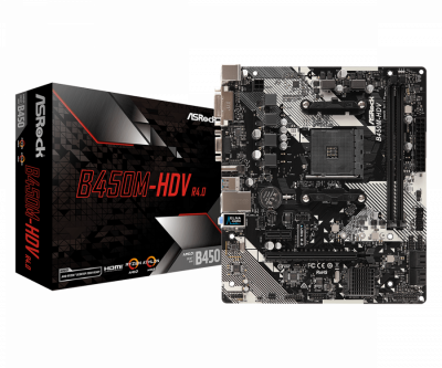 Материнская плата S-AM4 ASRock B450M-HDV R4.0 <2xDDR4 4xSATA3 1xUM.2 HDMI DVI-D D-Sub mATX>