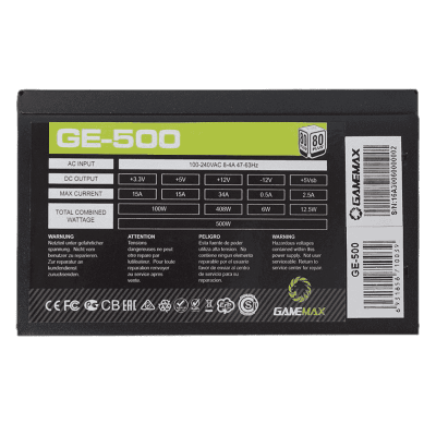 Блок питания ПК  500W GameMax GE-500 80PLUS <APFC> V4 Блок питания ПК  500W GameMax GE-500 80PLUS <APFC> V4