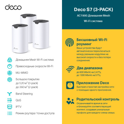 Домашняя Mesh Wi-Fi система GbE AC1900 Tp-Link Deco S7(3-Pack)