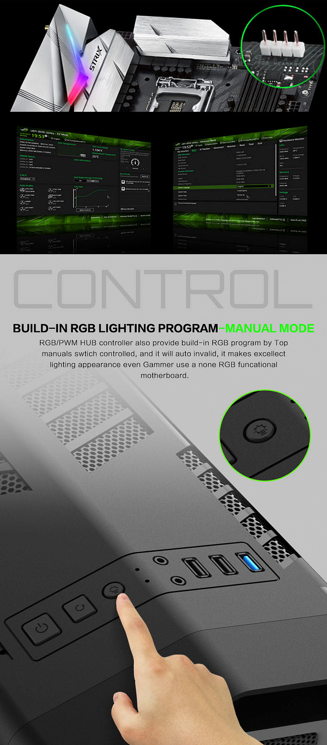 Корпус ПК без БП GameMax Asgard RGB G516<ATX, 4x120mm, USB2.0x2, USB3.0x1, HDAudio, 400x185x470mm>