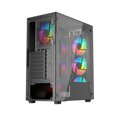 Корпус Wintek Mars PS195-6-M-B TG, ATX/Micro ATX, USB 1*3.0/2*2.0, 0,45mm, 4*12cm ARGB fan, Black