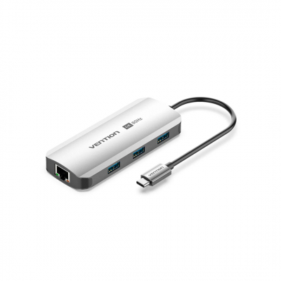 Докстанция Vention TQHHB <USB-C to HDMI/USB 3.0 x3/RJ45/PD Docking Station 0.15M Gray Aluminum>