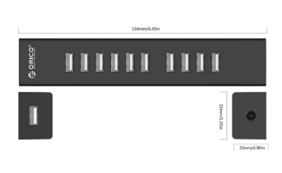 USB Хаб ORICO H1013-U2-BK <USB2.0x10, Кабель 1M, 5V2A,  BLACK>