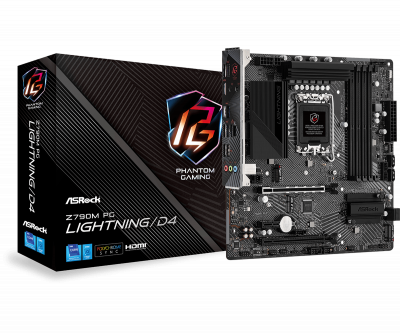 Материнская плата S-1700 ASROCK Z790M PG LIGHTNING/D4 <LGA1700 4xDDR4 4XSATA Type-C 1xM.2 HDMI mATX>