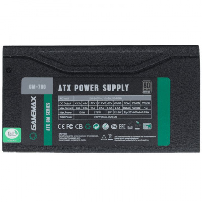 Блок питания ПК  700W GameMax GM-700 80PLUS <12cm fan, with APFC, 1x24PIN, 2xPCI-6+2PIN>