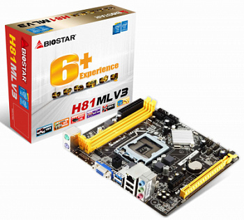 Материнская плата S-1150 H81 Biostar H81MLV3 <2xDDR3, 4xSATA, 2xUSB3.0, VGA, Micro ATX, BOX>