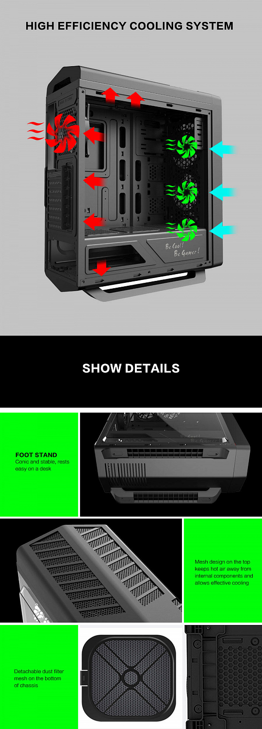 Корпус ПК без БП GameMax Asgard RGB G516<ATX, 4x120mm, USB2.0x2, USB3.0x1, HDAudio, 400x185x470mm>