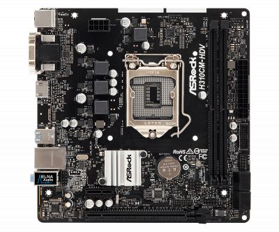 Материнская плата S-1151 H310 ASRock H310CM-HDV <2xDDR4, 4xSATA3, mATX, HDMI, DVI, VGA>