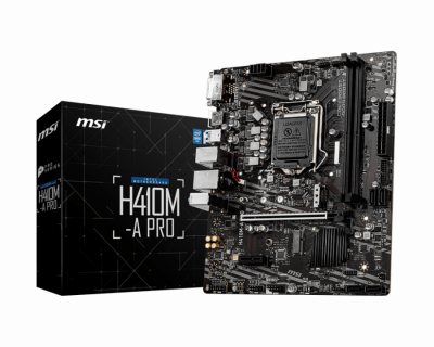 Материнская плата S-1200 MSI H410 H410M-A PRO <mATX, DVI+HDMI, SB, GNIC, 2DDR4, PCIx16, 2PCIx1I>