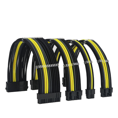 Комплект кабелей удлинителей БП + фиксатор кабеля (желтый/черный)