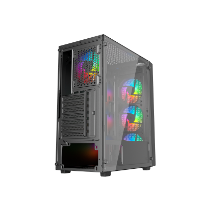 Корпус Wintek Moon PS195-5-B TG, ATX/Micro ATX, USB 1*3.0/2*2.0, 0,45mm, 4*12cm RGB fan, Black