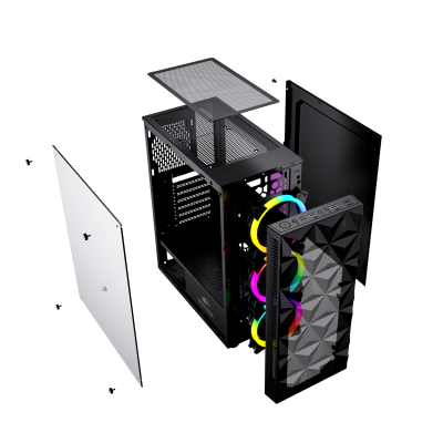 Корпус Wintek Spike G02 TG, ATX/Micro ATX, USB 1*3.0/2*2.0, HD-Audio+Mic, 0,5 mm, 3*12cm ARGBfan