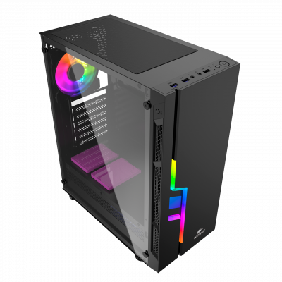 Корпус Wintek Light JX188-7-B TG, ATX/Micro ATX,USB 1*3.0/2*2.0, HD-Audio+Mic, 0,5 mm, 1*12cm fRGB 