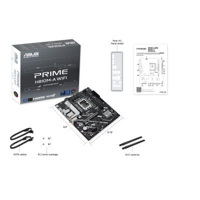Материнская плата ASUS PRIME H810M-A WIFI, LGA1851 H810 2xDDR5 4xSATA 2xM.2 HDMI DP USB-C mATX