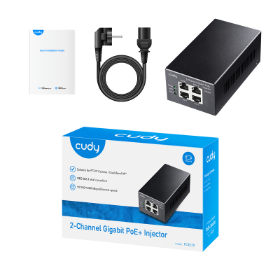 Инжектор PoE+ GbE CUDY POE220 <2-Channel 30W Gigabit PoE+/PoE Injector>