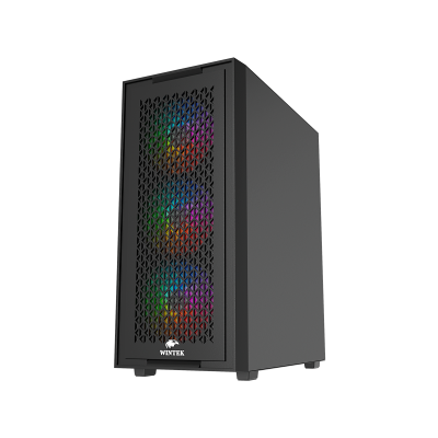 Корпус Wintek Moon PS195-5-B TG, ATX/Micro ATX, USB 1*3.0/2*2.0, 0,45mm, 4*12cm RGB fan, Black