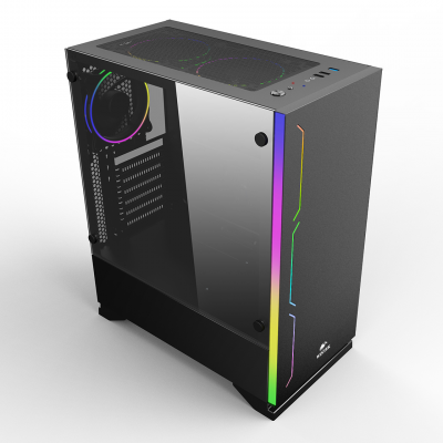 Корпус Wintek Wave D528 TG, ATX/Micro ATX,USB 1*3.0/2*2.0, HD+Mic, 0,5mm, 1*12cm DR Rainbow fan